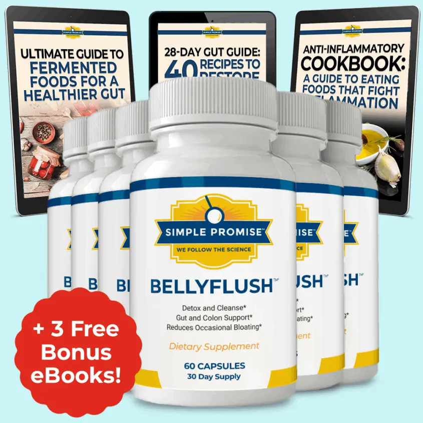 BellyFlush discounted program offer banner encouraging users to join now for detox and cleanse, gut and colon support, and relief from occasional bloating.